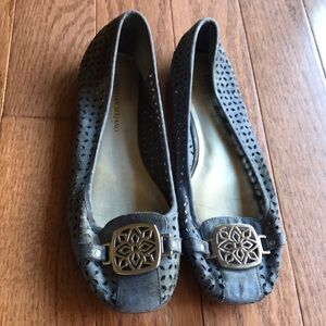 Wellworn Christian Siriano dusty blue laser cut flats